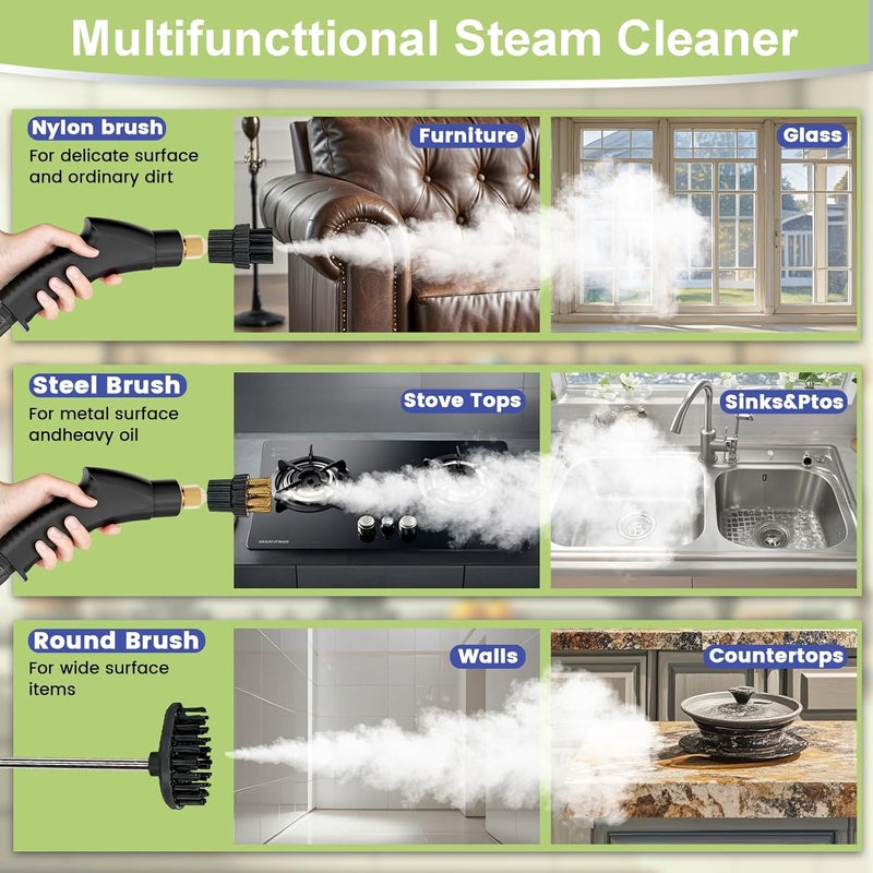 Wolfbella Steam Cleaner,15s Heat-Up,1.4L Tank,Steamer for Cleaning with 10 pcs Accessories,Multi-2500W High Temperature and Pressure handheld steamer,Steam Clea (1-Green) - Image 5